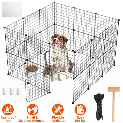 Small Animal Playpen with Door Dog Metal Playpen Small Medium Kitten Puppy Guinea Pig Rabbit Kennel Small Animal Cage Metal Wire Fence For Indoor Outd
