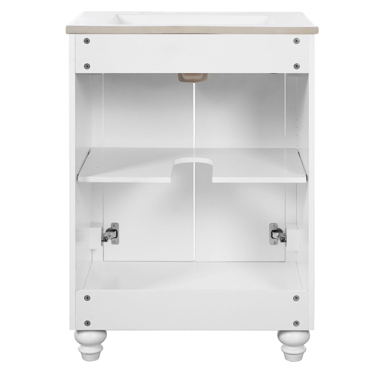 Bathroom Vanity With Ornate Elliptical Motif, Soft Close Hinges