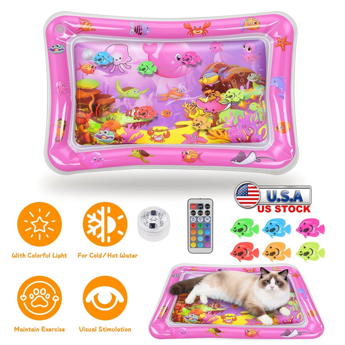Cat Water Mat with Floating Fish & LED Lights