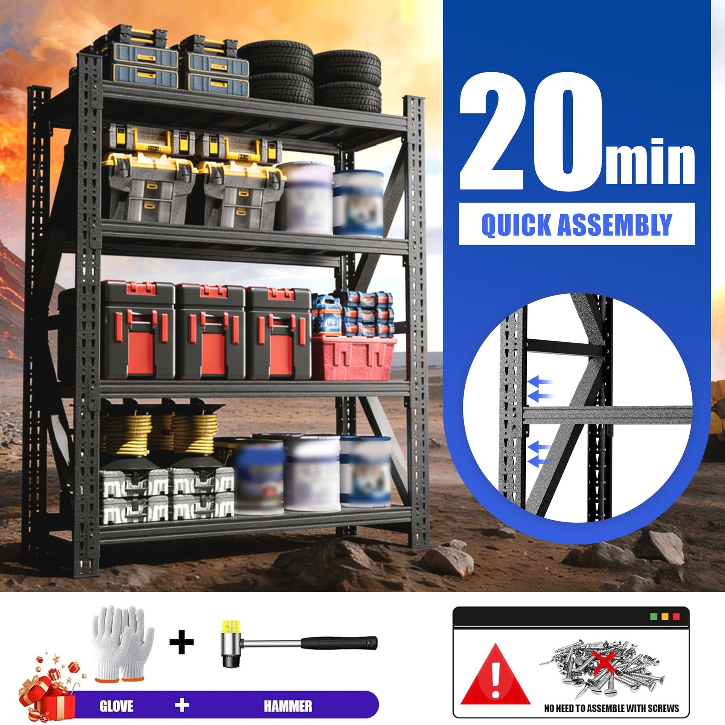 Heavy Duty Metal Adjustable Garage Shelves, 4000LBS Storage Rack