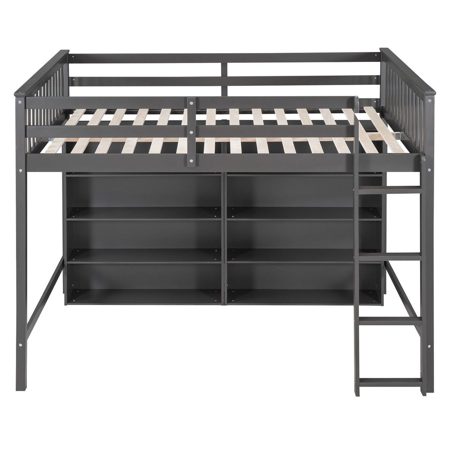 Loft Bed With 8 Open Storage Shelves And Built In Ladder