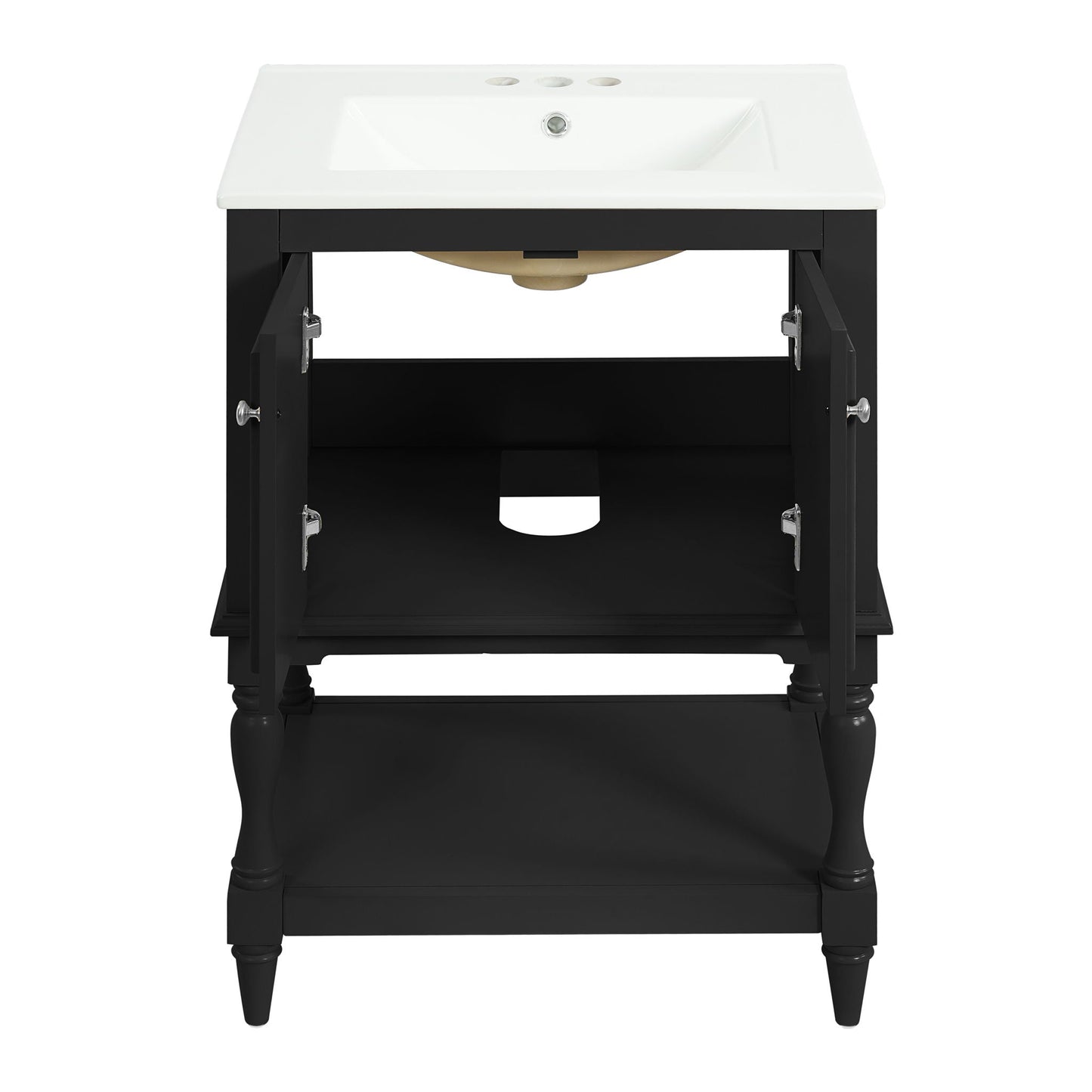 Modern Bathroom Vanity With Sink, Rectangular Cabinet With Open Shelf And Closed Storage