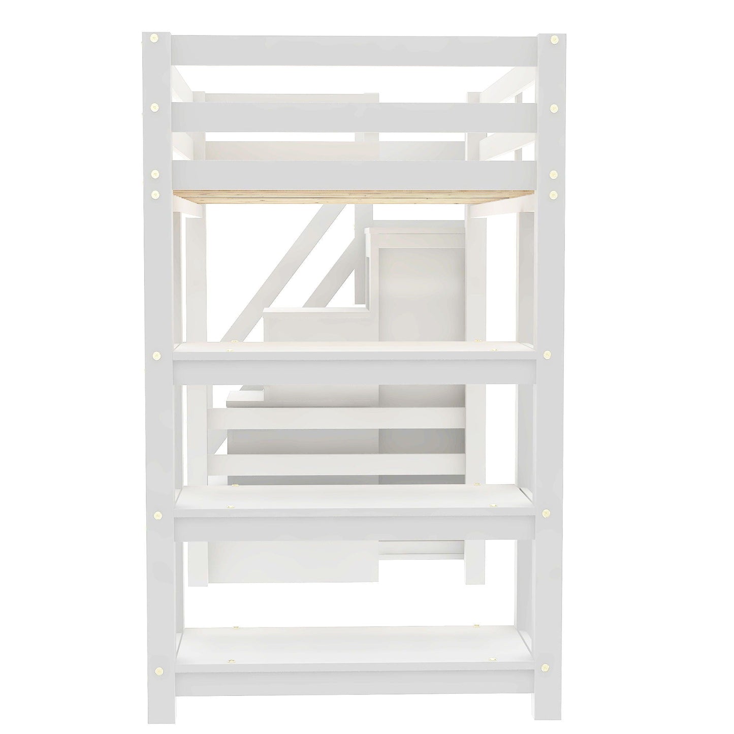 Loft Bed With 4 Layer Shelves, Storage Staircase, Small Wardrobe And LED Light