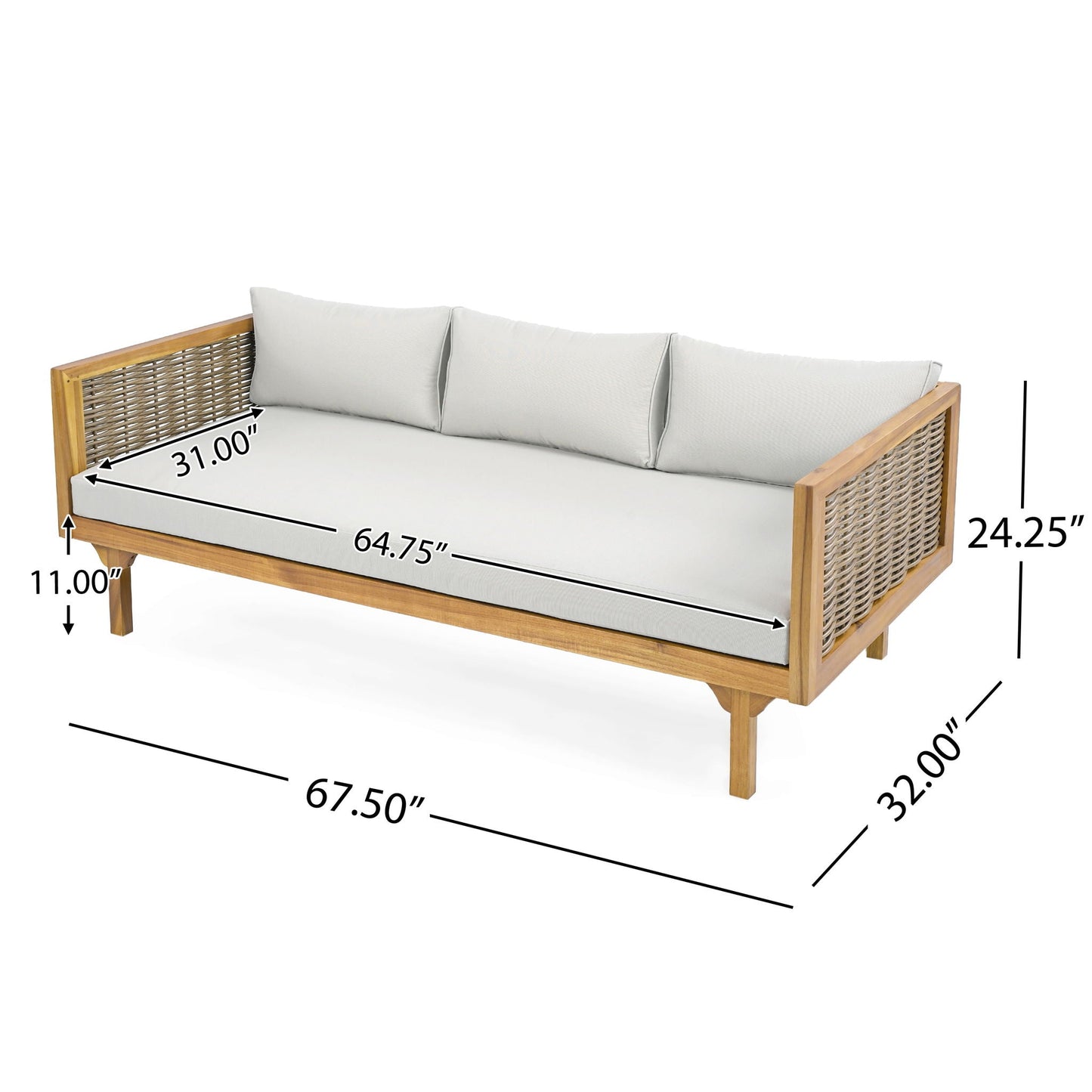 Claremont 3 Seater Daybed Teak Acacia Wood Water Resistant Cushions