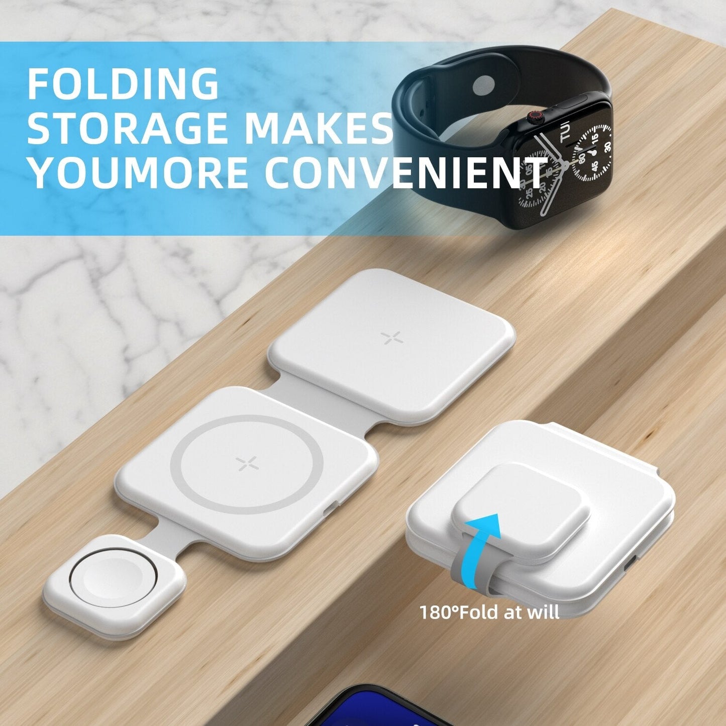 3-in-1 Magnetic Foldable Wireless Charging Station for Multi-Device Phones and Gadgets
