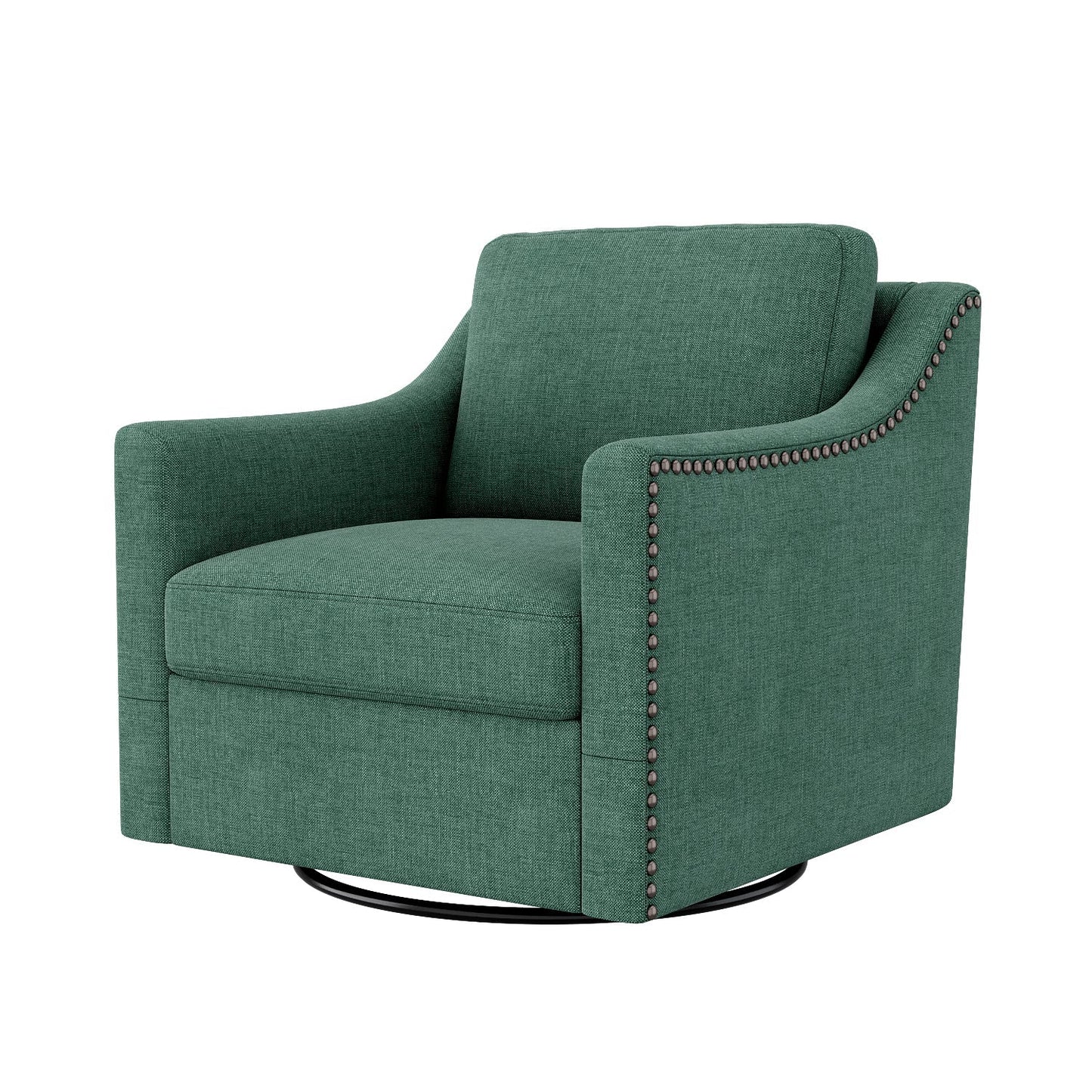 360 Degree Swivel Armchair Cotton Linen Fabric with Brass Nail Detailing