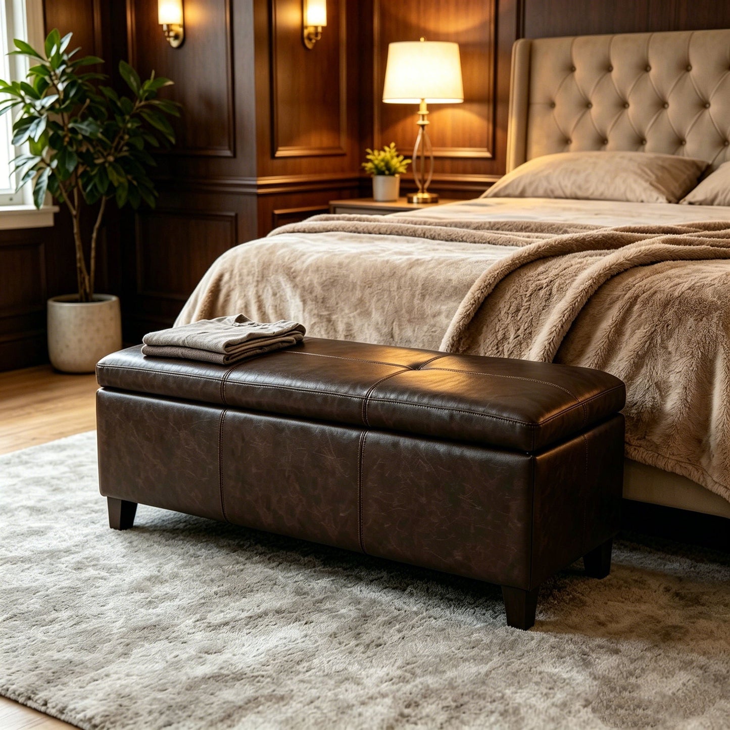 Rectangle Storage Ottoman Bench For Living Room - Brown