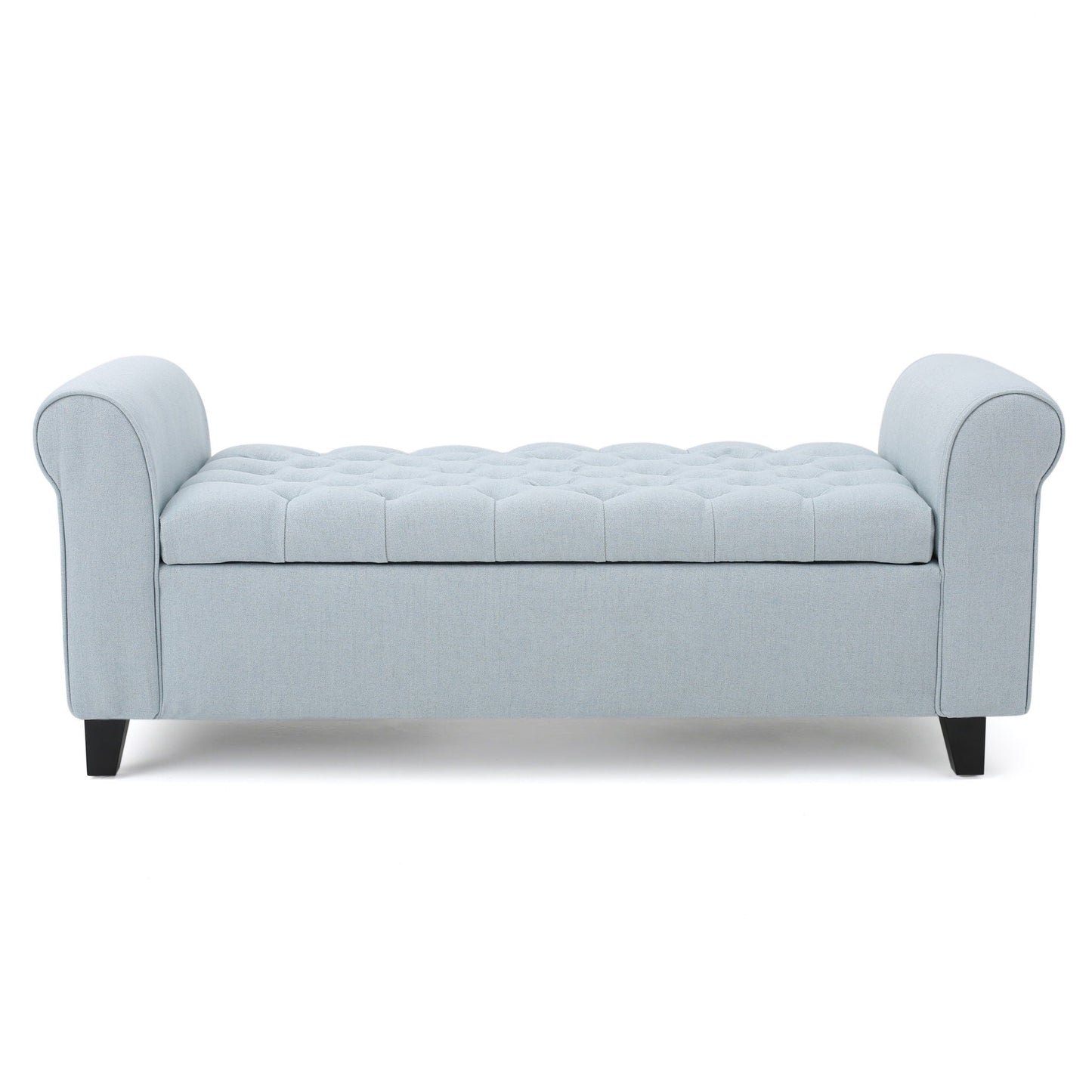 Hayes Contemporary Armed Storage Bench with Rolled Arms and Button Tufting
