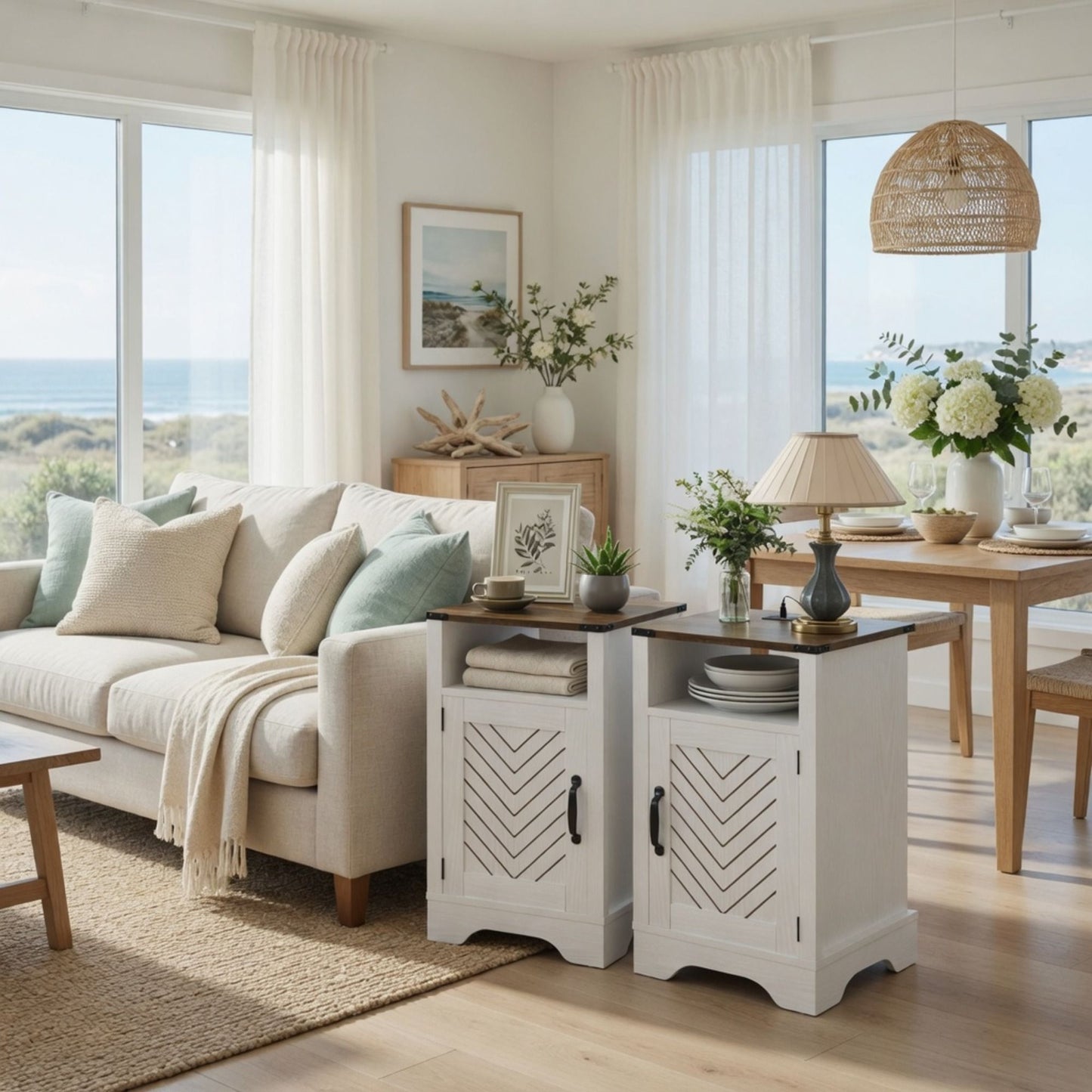 Farmhouse Nightstand With Charging Station & Storage