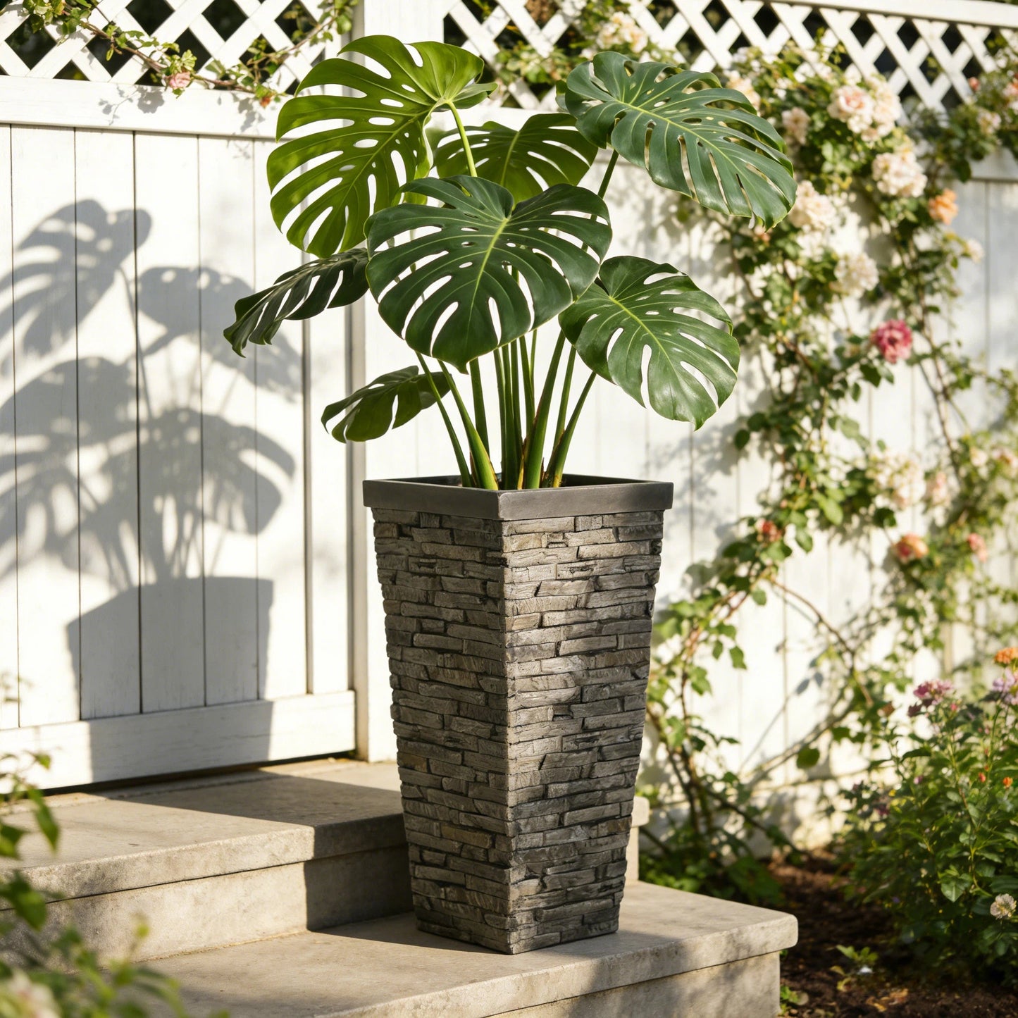 Tall Stone-Effect Square Planter