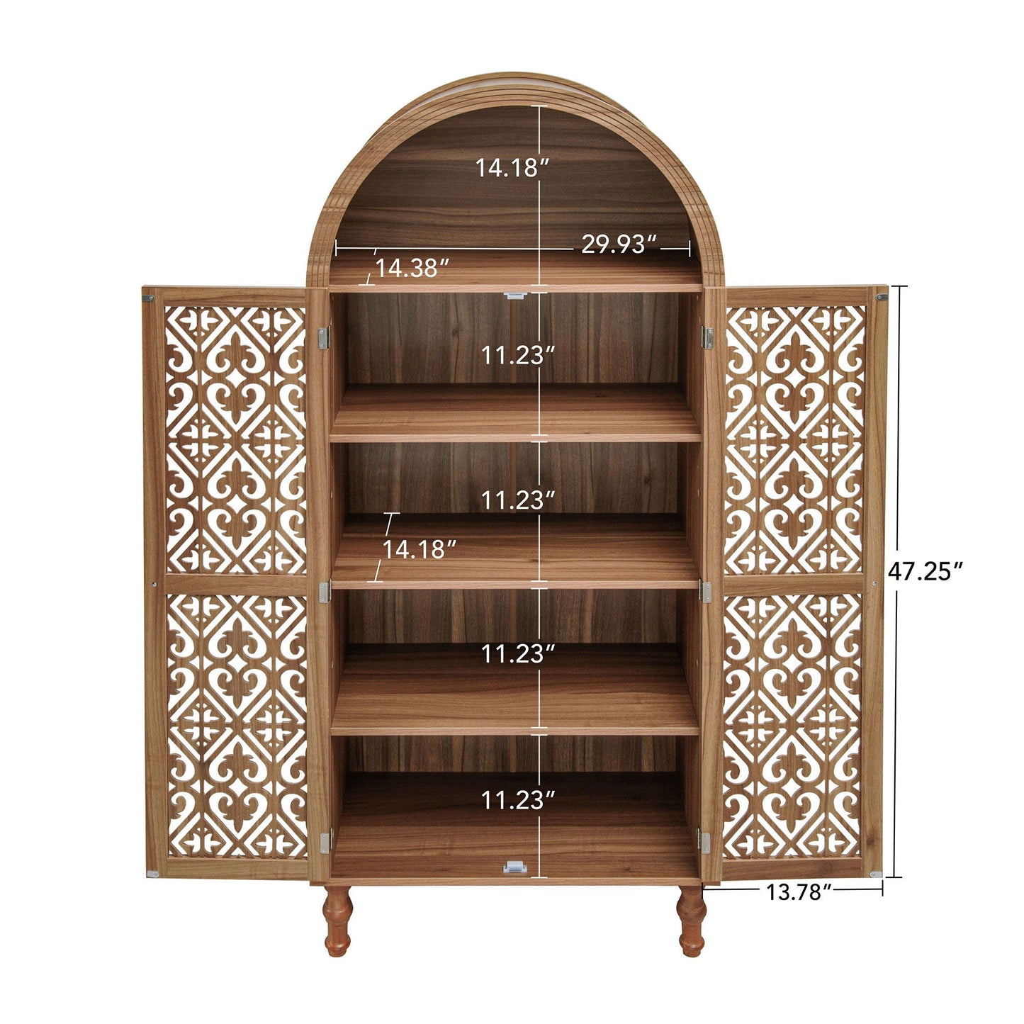 Tall Kitchen Pantry Cabinet With Hollow Carved Doors Adjustable Shelves Versatile Storage Cabinet For Kitchen - Walnut