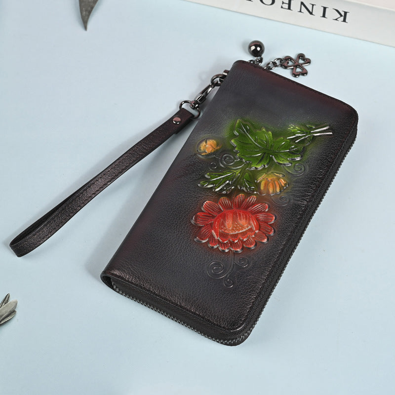 Long Wallet Fashion Embossed Zipper Clutch Purse Phone Bag