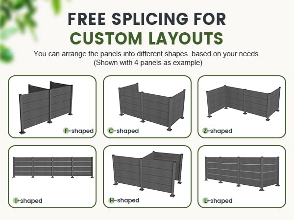 50" W x 49" H Outdoor Privacy Screen with Aluminum Posts, 4 Panels, Dark