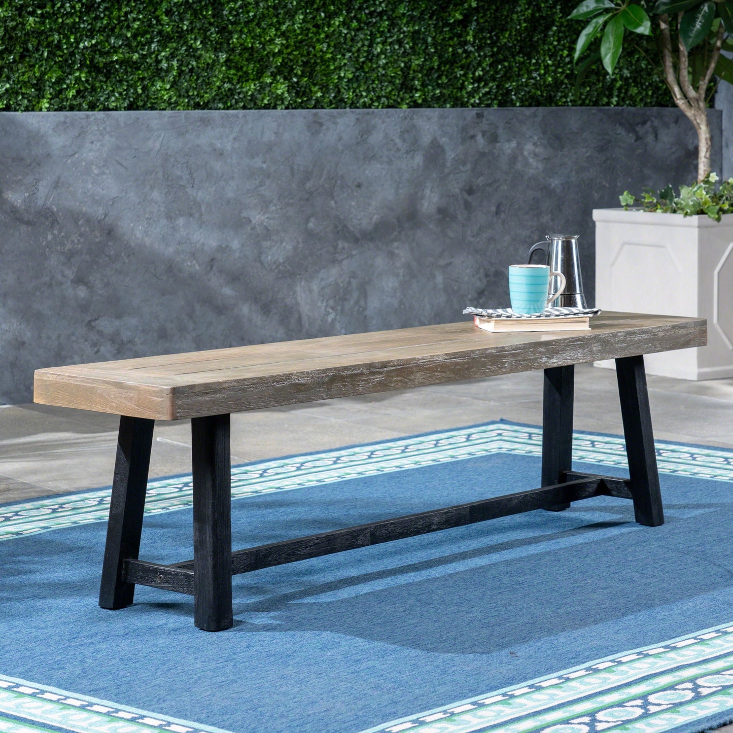 Cloud Outdoor Bench With Acacia Wood Frame And Slat Panel Design