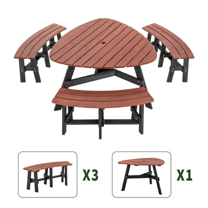 6-Person Semi-Circular Outdoor Solid Fir Wood Picnic Table Set, Rustic