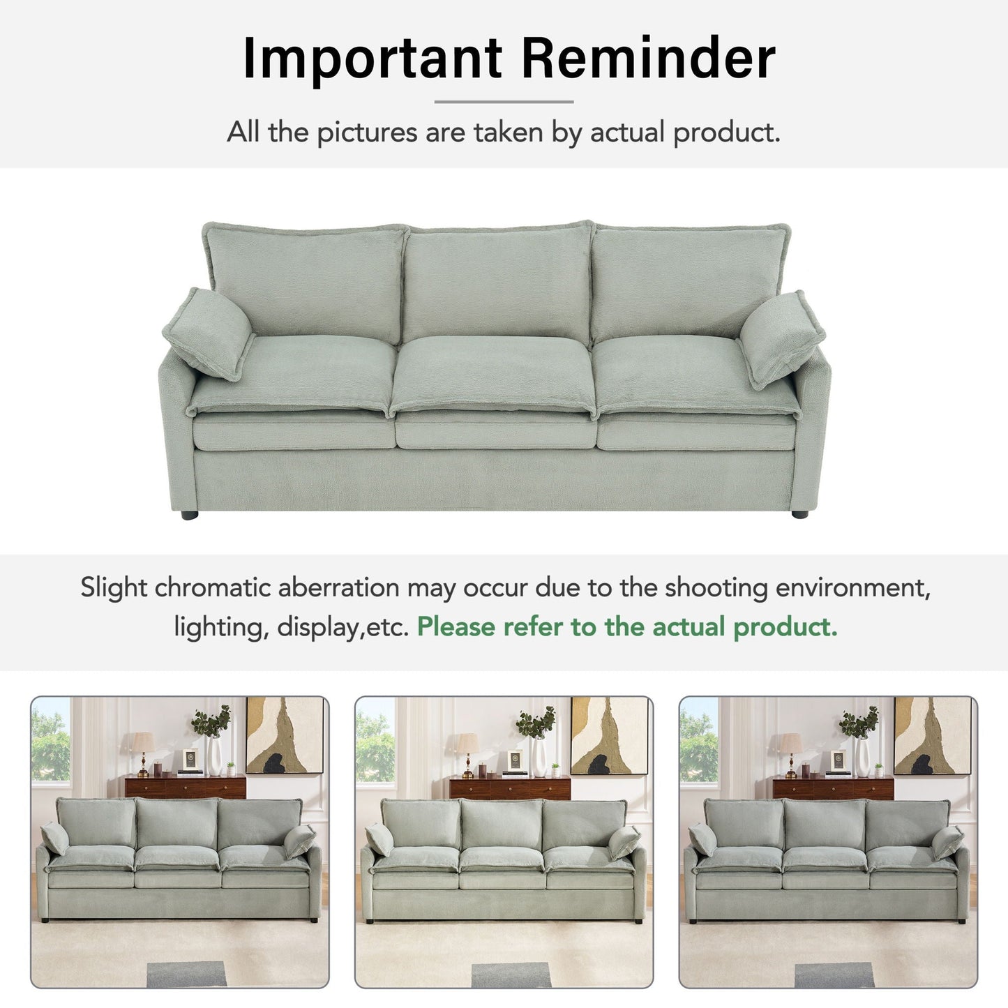 Modern 3 Seater Sofa With Side Storage Pockets For Living Room