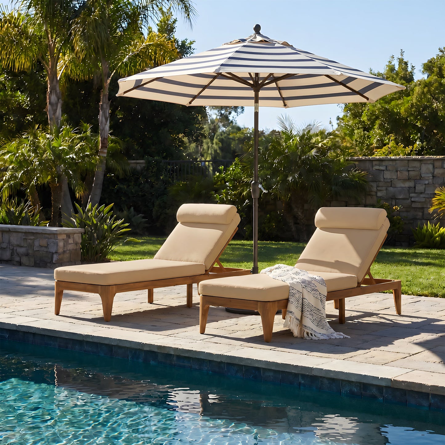 TOPMAX Acacia Wood Chaise Lounge Set of 2