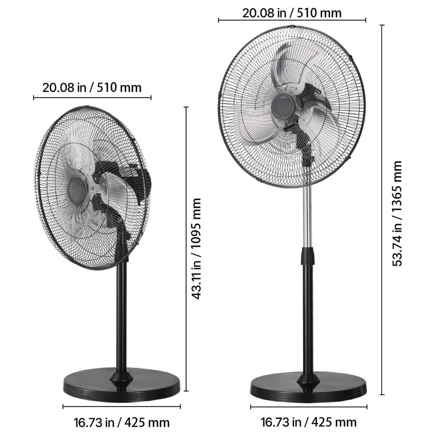 18" Industrial Pedestal Fan 3-Speed Oscillating Fan with Adjustable Height