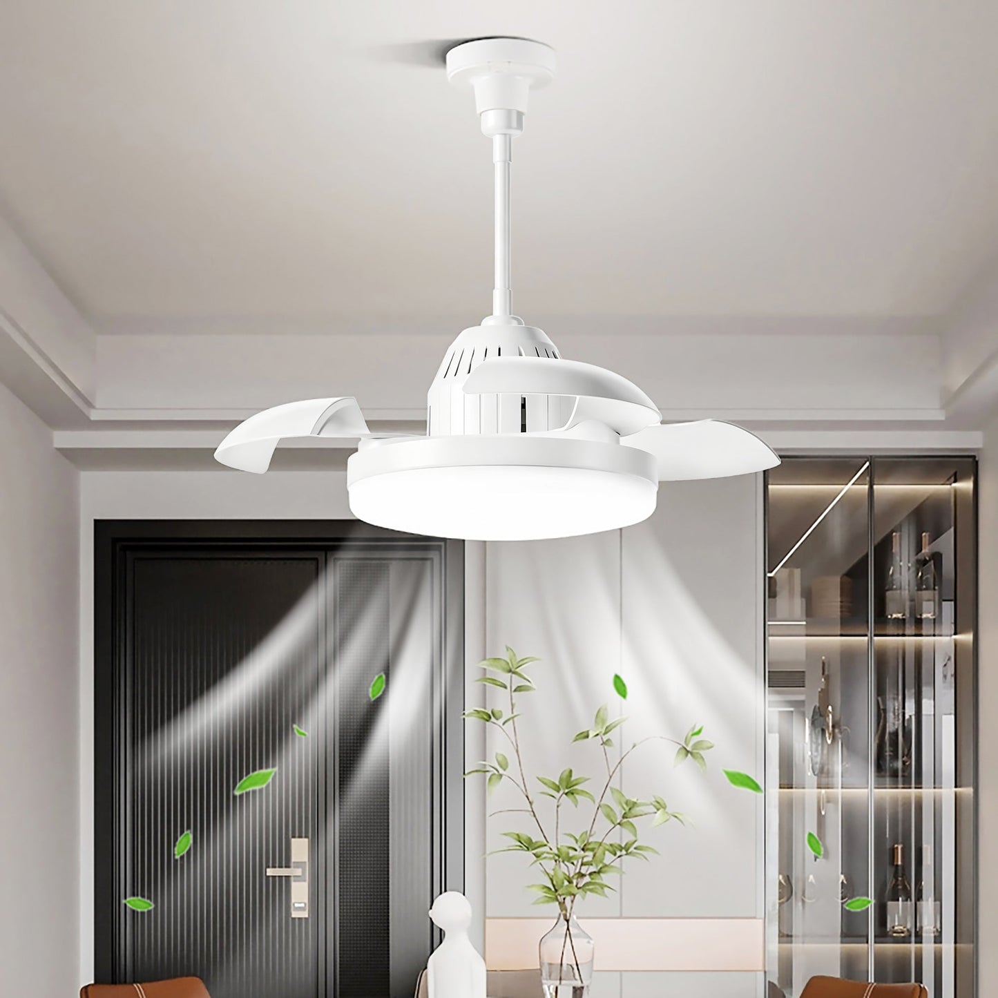 Bulb-Type Small Ceiling Fan with Retractable Blades and Remote Control