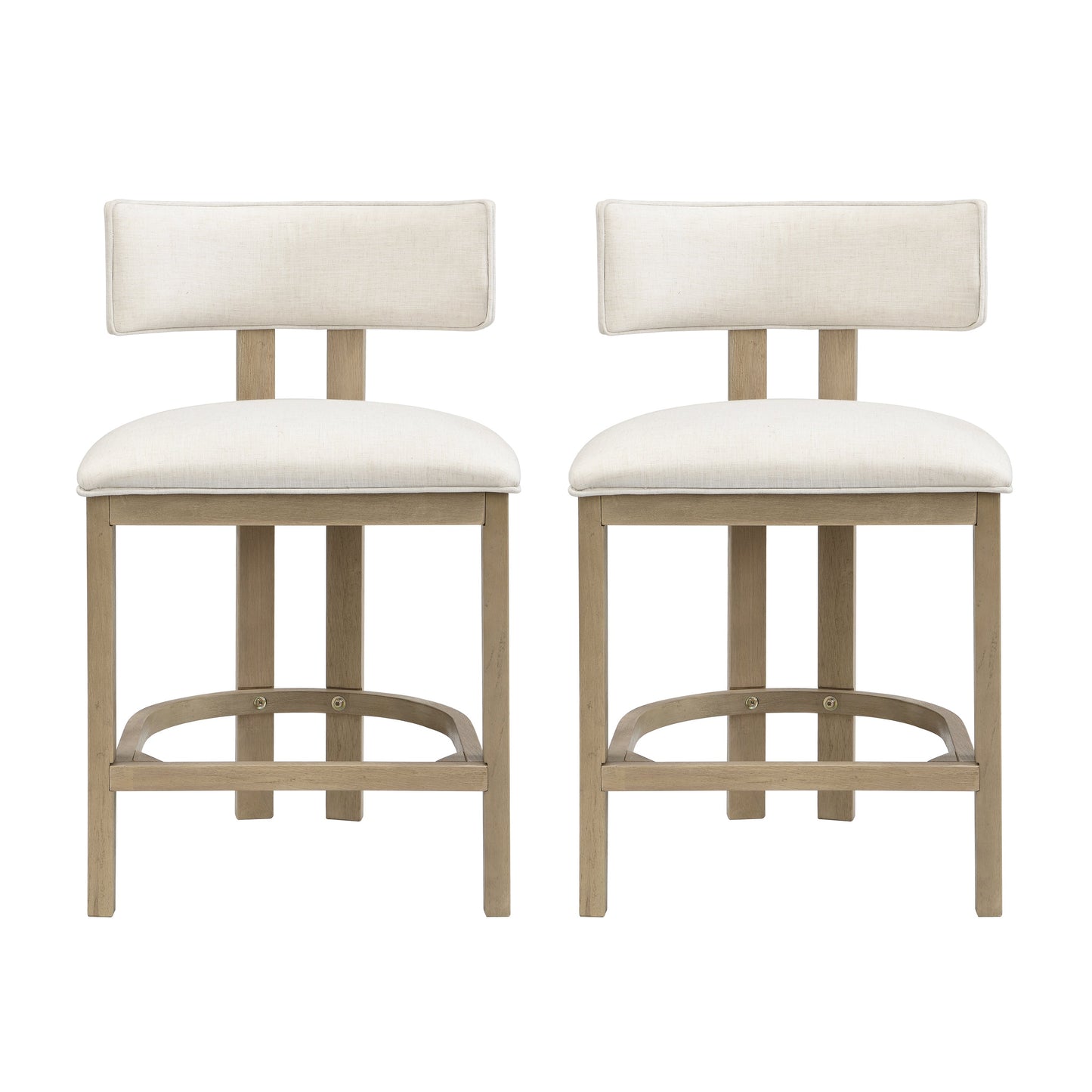 26" Counter Height Bar Stool, Upholstered Counter Stools (Set of 2) - Light Ash + Beige