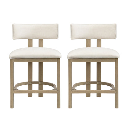 26" Counter Height Bar Stool, Upholstered Counter Stools (Set of 2) - Light Ash + Beige