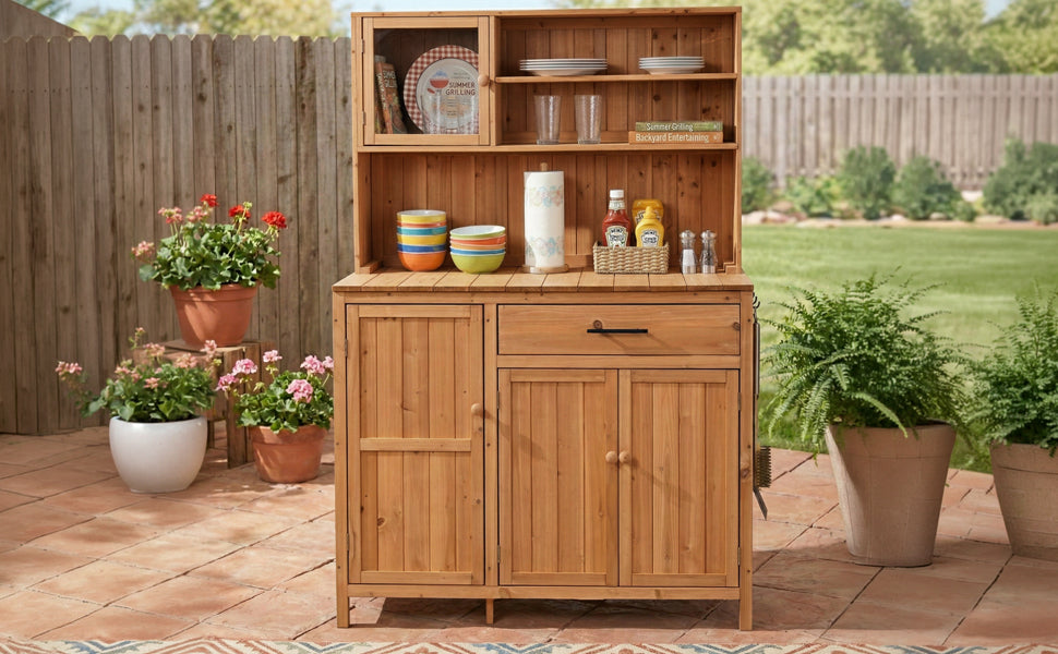 TOPAMX Potting Bench with Hutch, Solid Fir Wood Garden Workstation