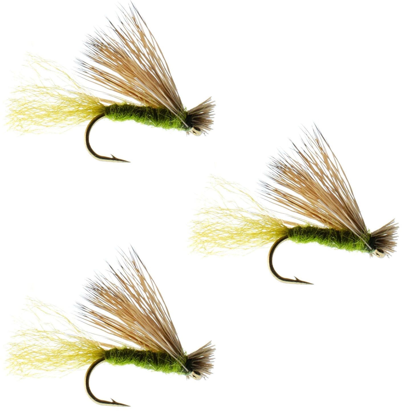 3 Pack Barbless Olive X Caddis Emerging Caddis Adult Fly - Hook Size 16