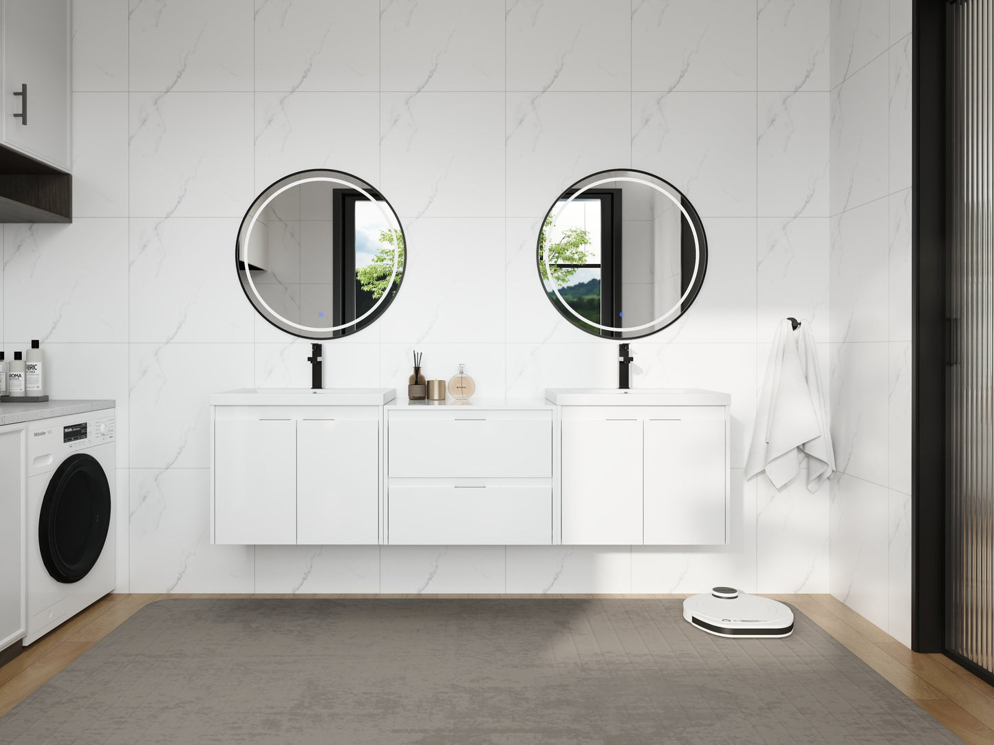 72" Bathroom Vanity With Resin Sink, Soft Close Doors, and 1-Side Cabinet