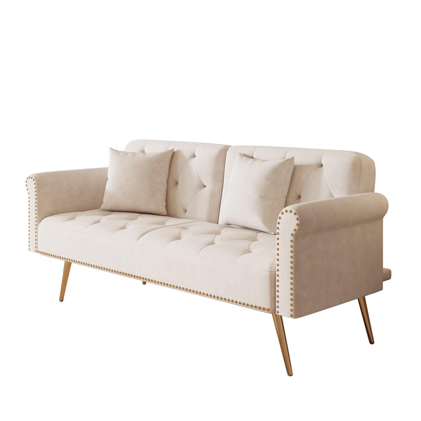 Luxurious Sofa Bed With Nail Head Trim And Matching Pillow