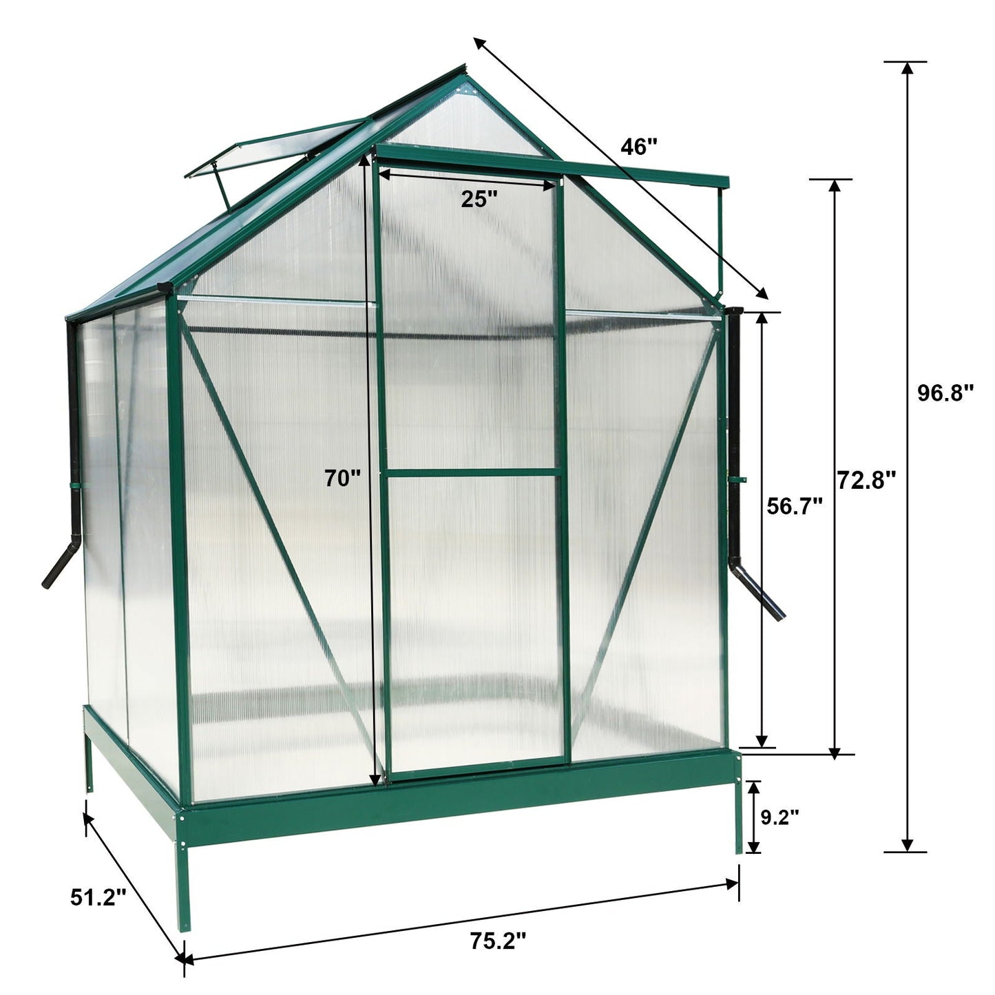 Polycarbonate house, Heavy Duty Outdoor Aluminum Walk-In House Kit With Rain Gutter, Vent And Door For Backyard Garden
