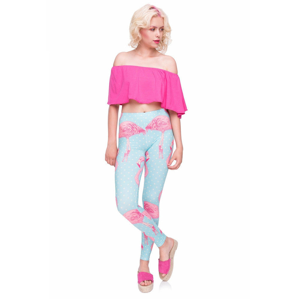 Flamingo blue European and American printed pants