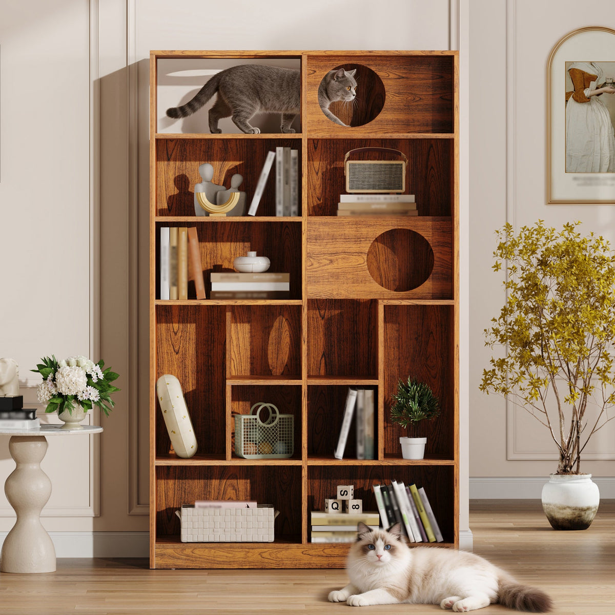 Modern 2 in 1 Wood Bookshelf Cat House