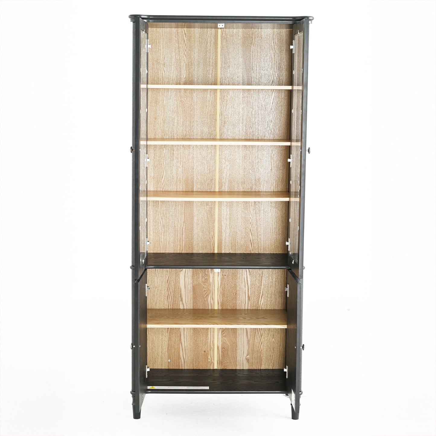 Vintage Display Cabinet With Double Glass Doors, Traditional Style For Collectibles, Ash Wood Veneer, 73.25" Tall - Black / Natural