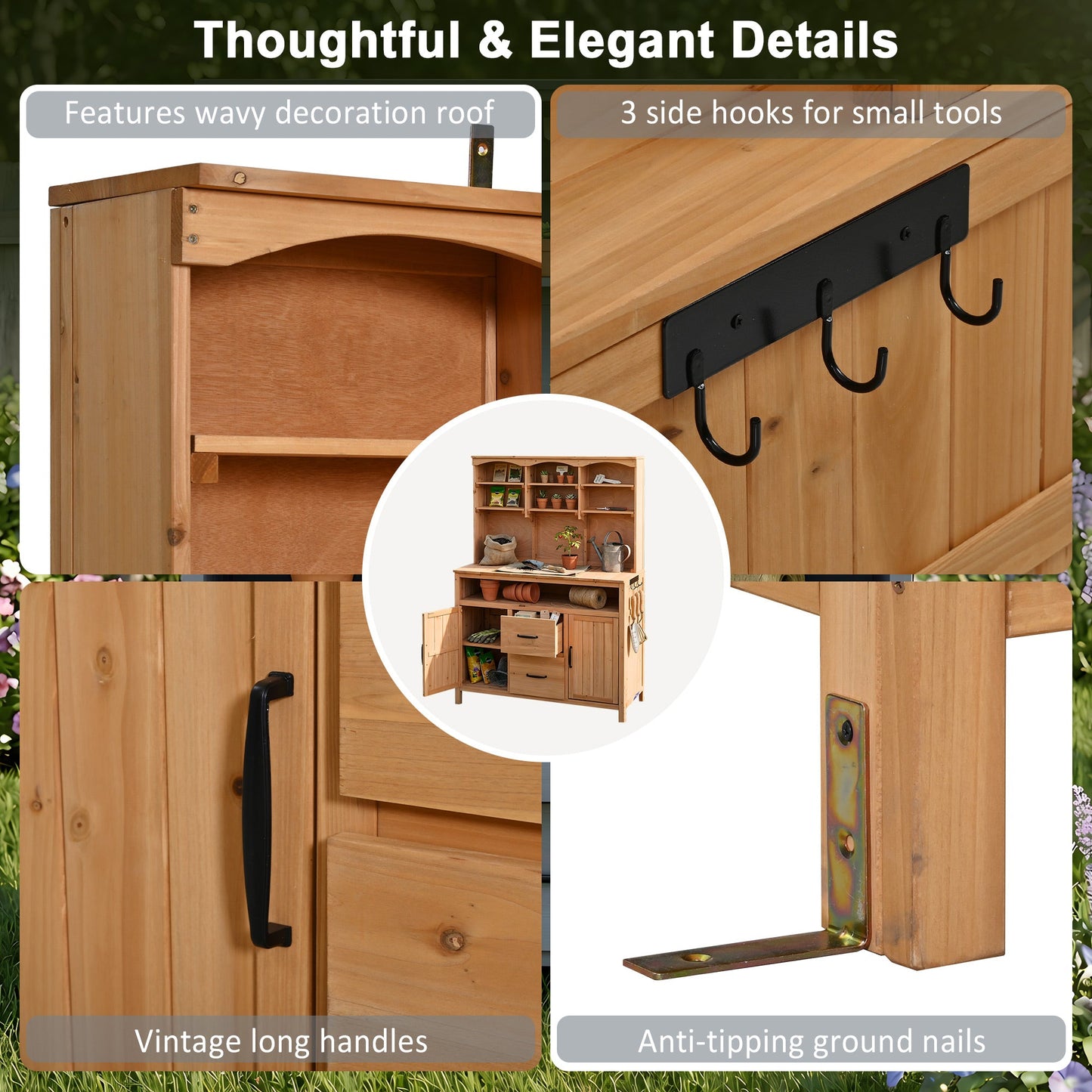 TOPMAX Large Fir Wood Potting Bench with Hutch, Cabinets & Drawers