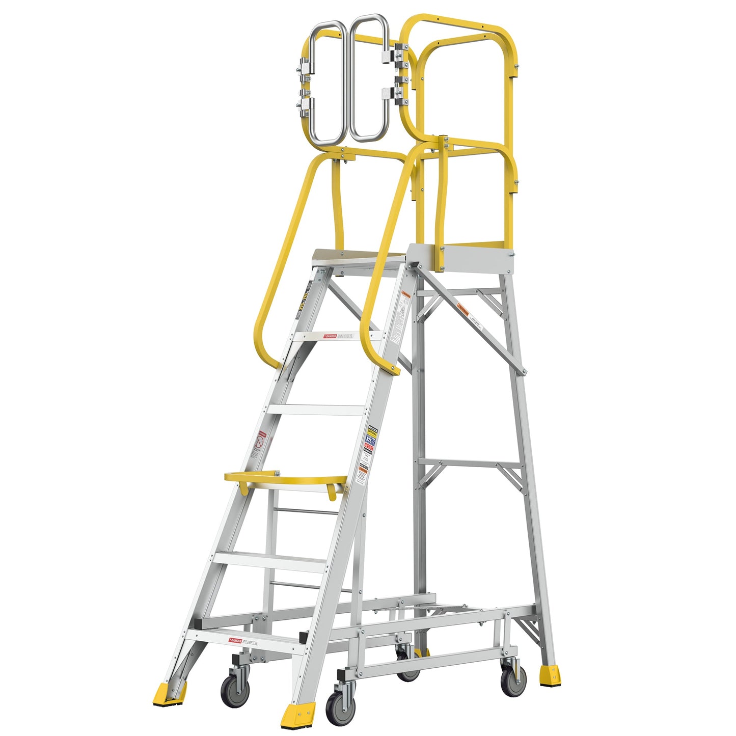 6 Step 375lbs Aluminum Rolling Platform Ladder