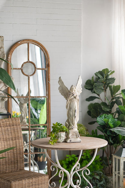 Round Wooden Table With Metal Scrollwork Legs - White Washed