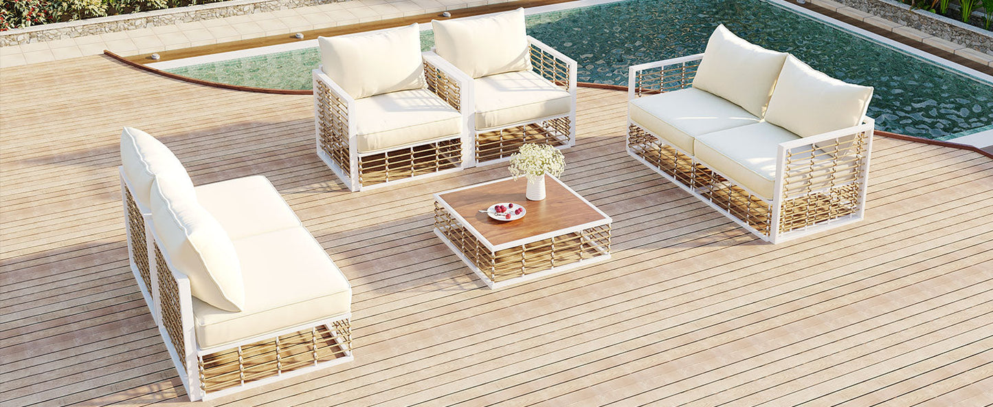 TOPMAX Modern Minimalist 7-Piece Metal Patio Sectional Sofa Set