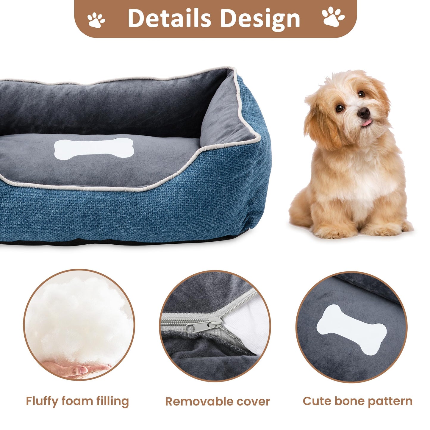 Small Dog Bed with Anti-Slip Bottom and Washable Cover
