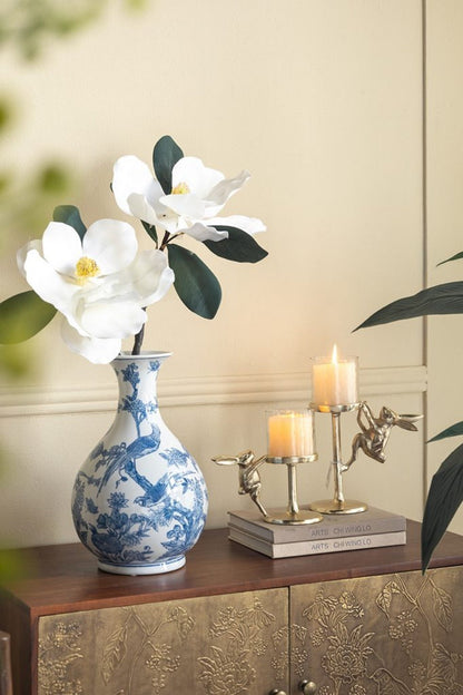 7.9x4x11' Gold Rabbit Pillar Candle Holder with Clear Glass Hurricane Shade