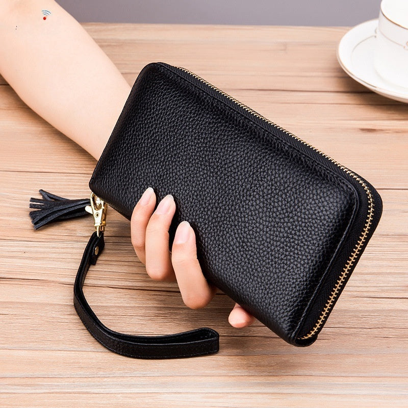 Tassel Top-grain Leather Zippered Womens Wallet