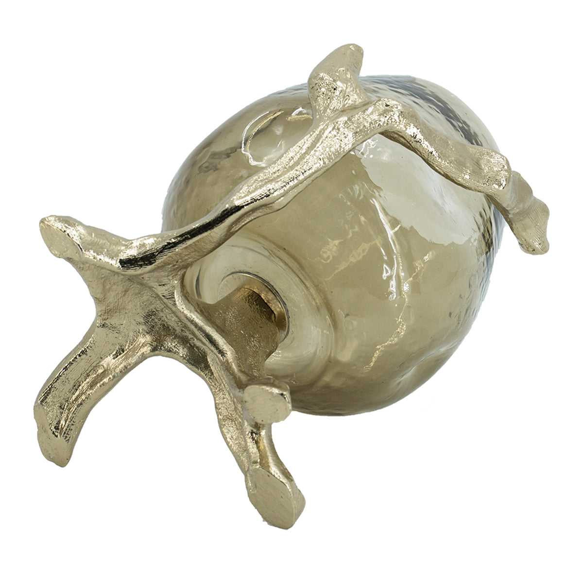 Olive Glass Candle Holder with Gold Metal Legs