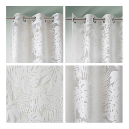 Palm Leaf Burnout Sheer Window Curtain White 50x63