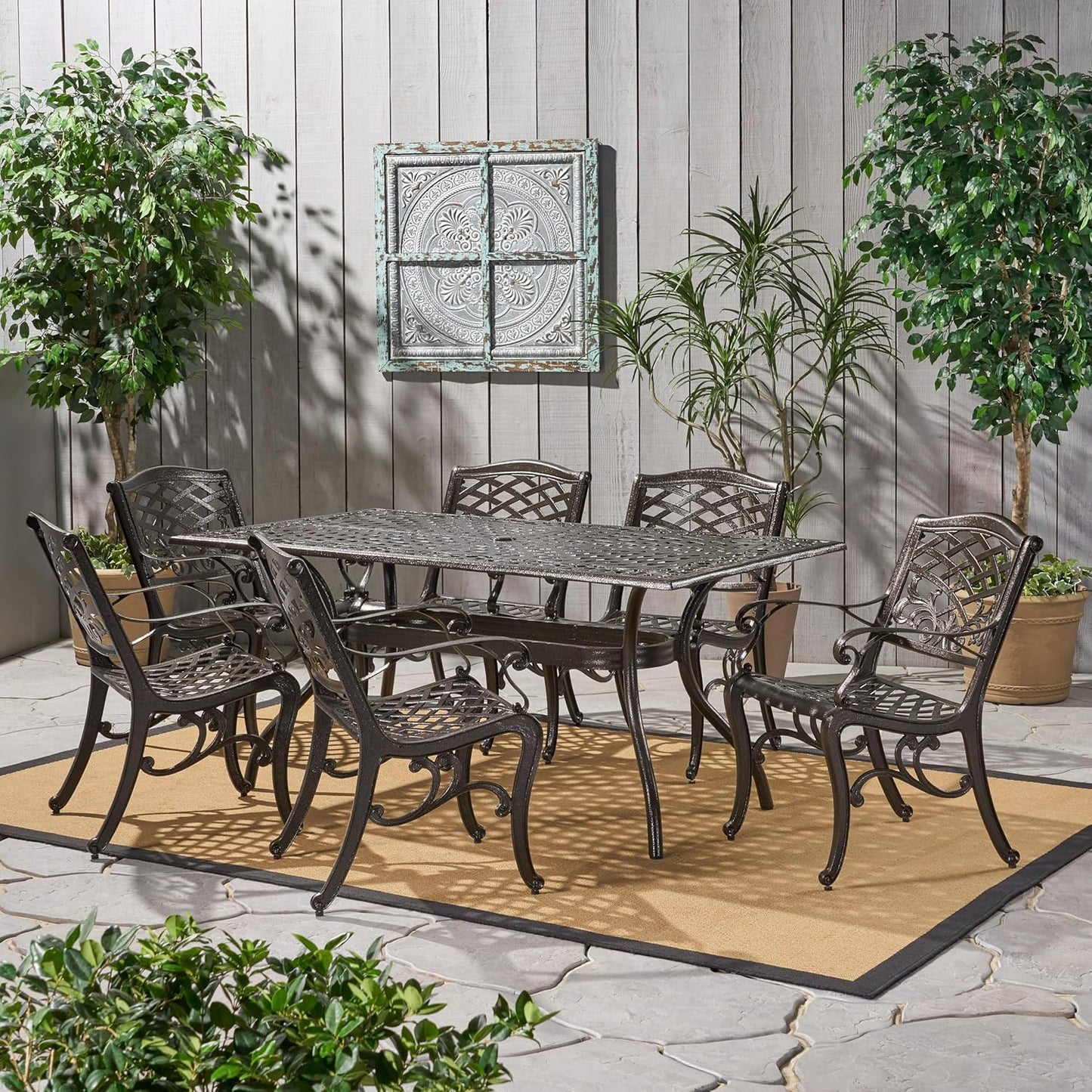 Ravenna 6-Person Metal Patio Dining Set with Rectangular Table