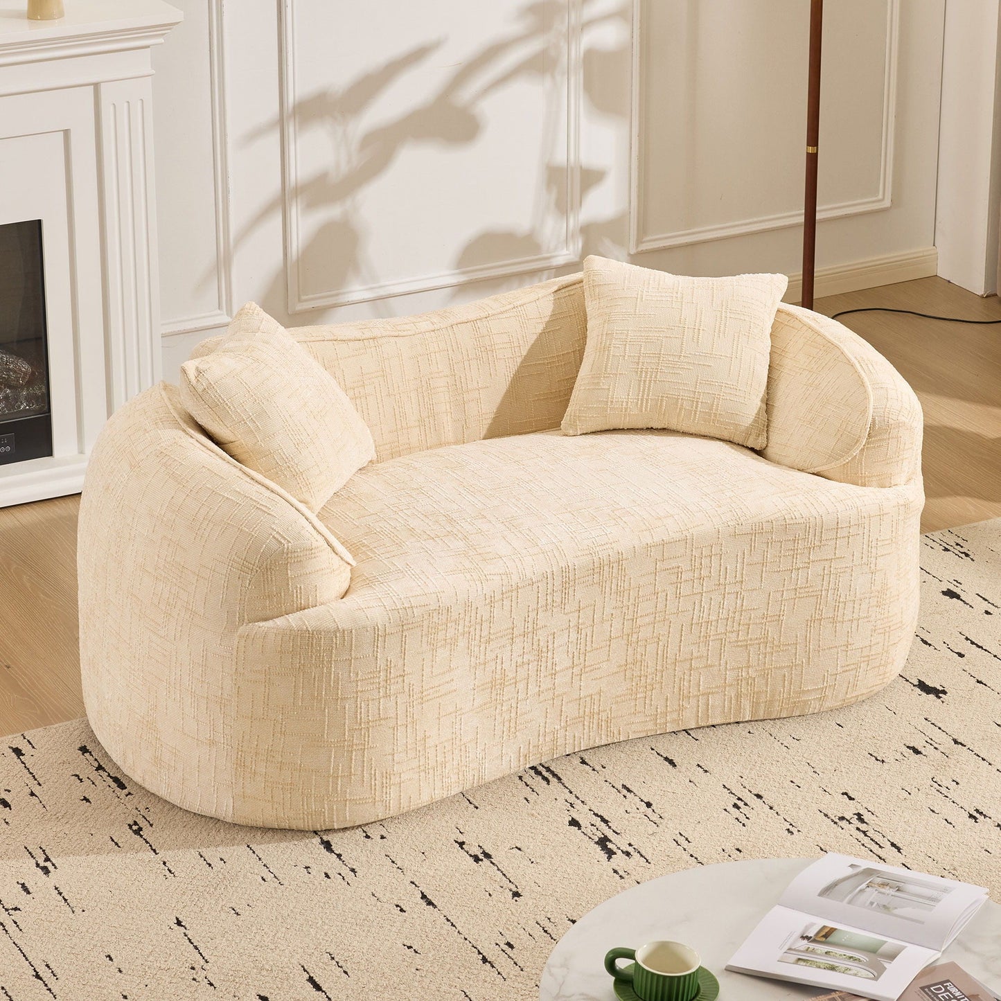 Curved 2 Person Compress Sofa With Armrests, Includes Pillows