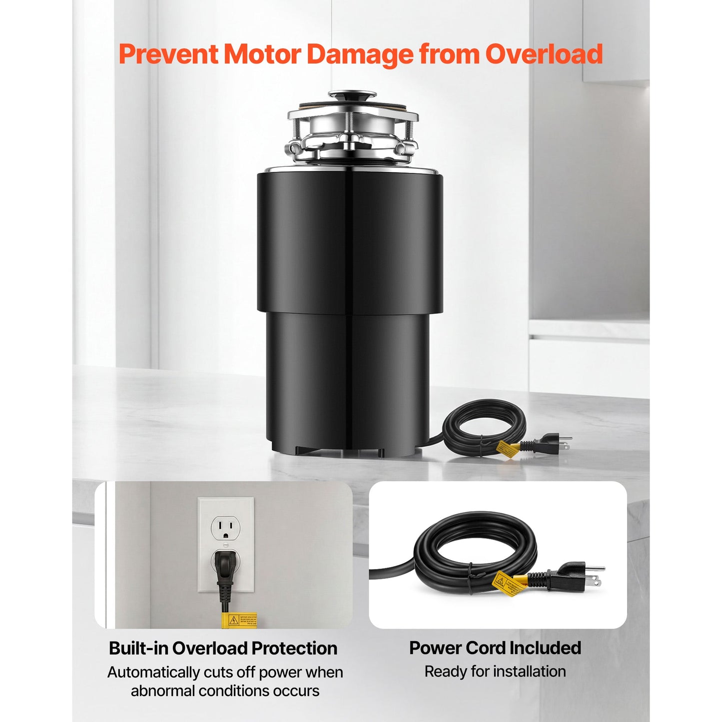 Food Waste Garbage Disposal with 3/4HP Motor and Continuous Feed