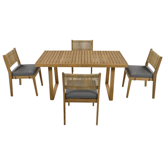 U_Style Multi-Person Outdoor Acacia Wood Dining Table and Chair Set