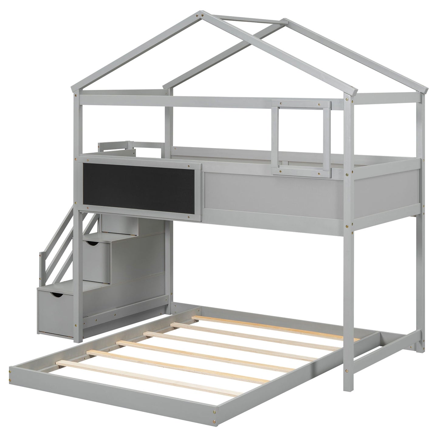 House Style Bunk Bed With Storage Staircase And board