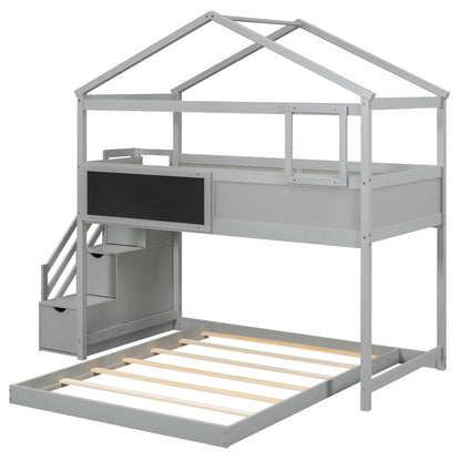 House Style Bunk Bed With Storage Staircase And board