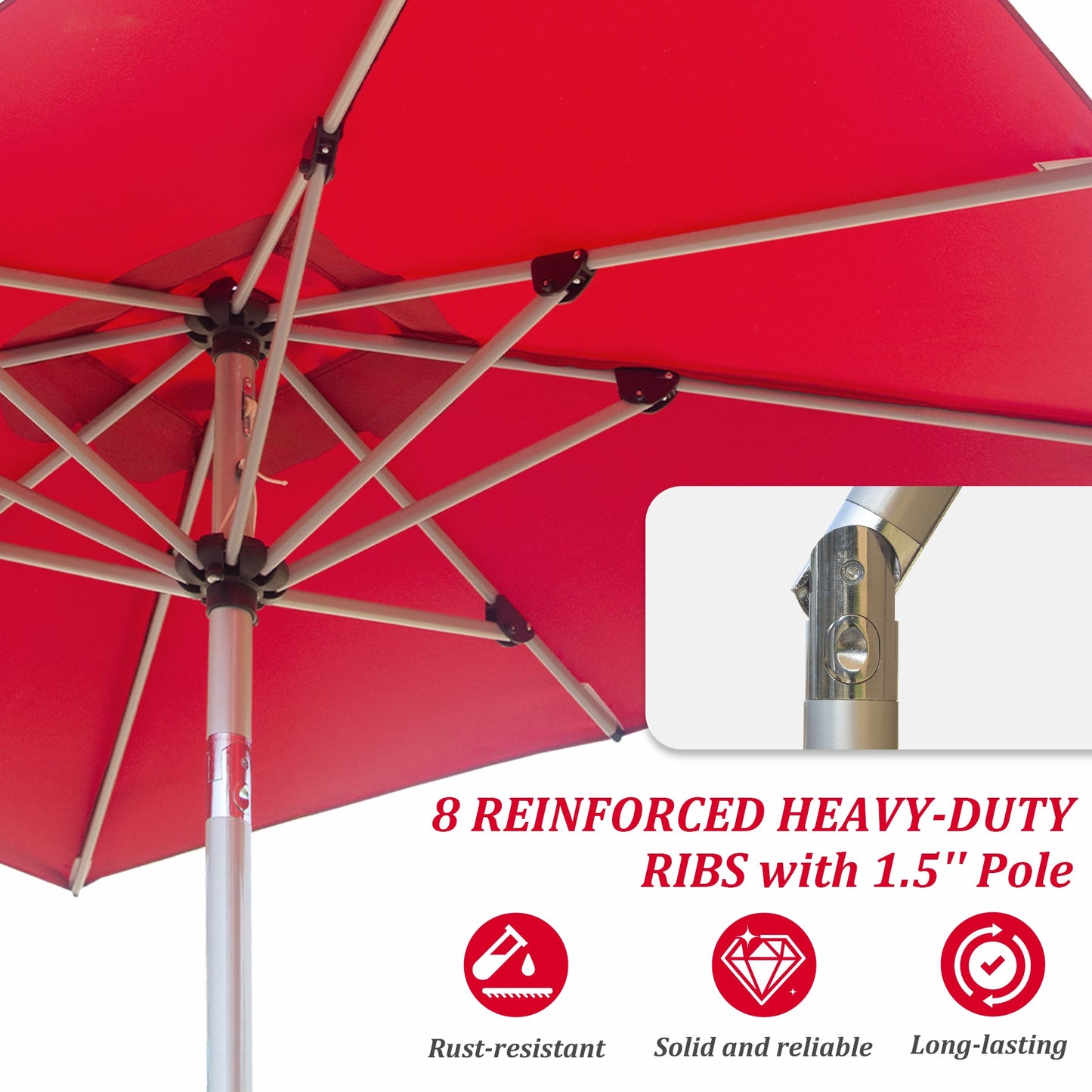 Rectangle Patio Umbrella with Crank Lift and Tilt Function, Brick