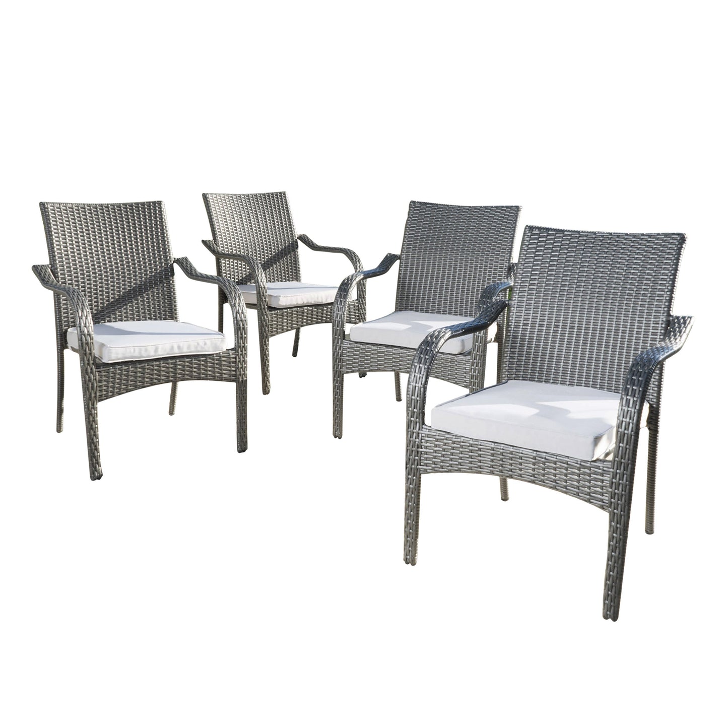 6 Pcs Outdoor Acacia Wood Dining Set with PE Rattan Stacking Chair